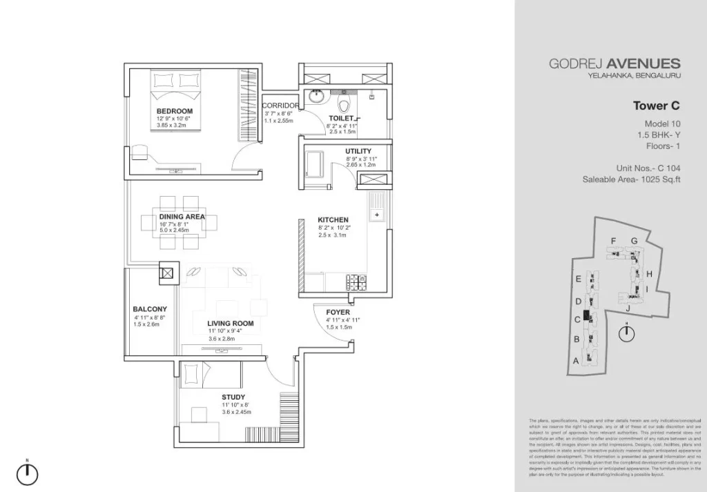 Godrej Avenues 1.5 BHK Floor Plan